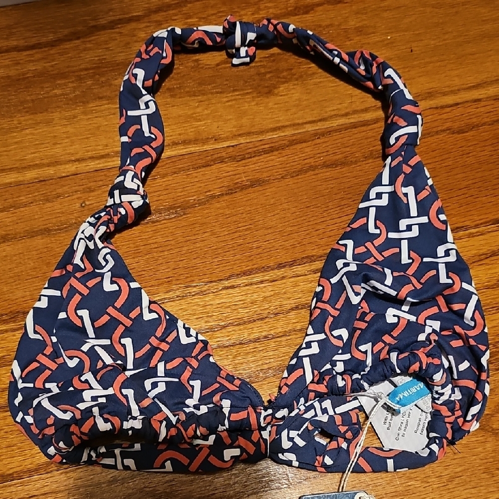 Women's Blue and salmon Orange Patterned Halter Bikini Top